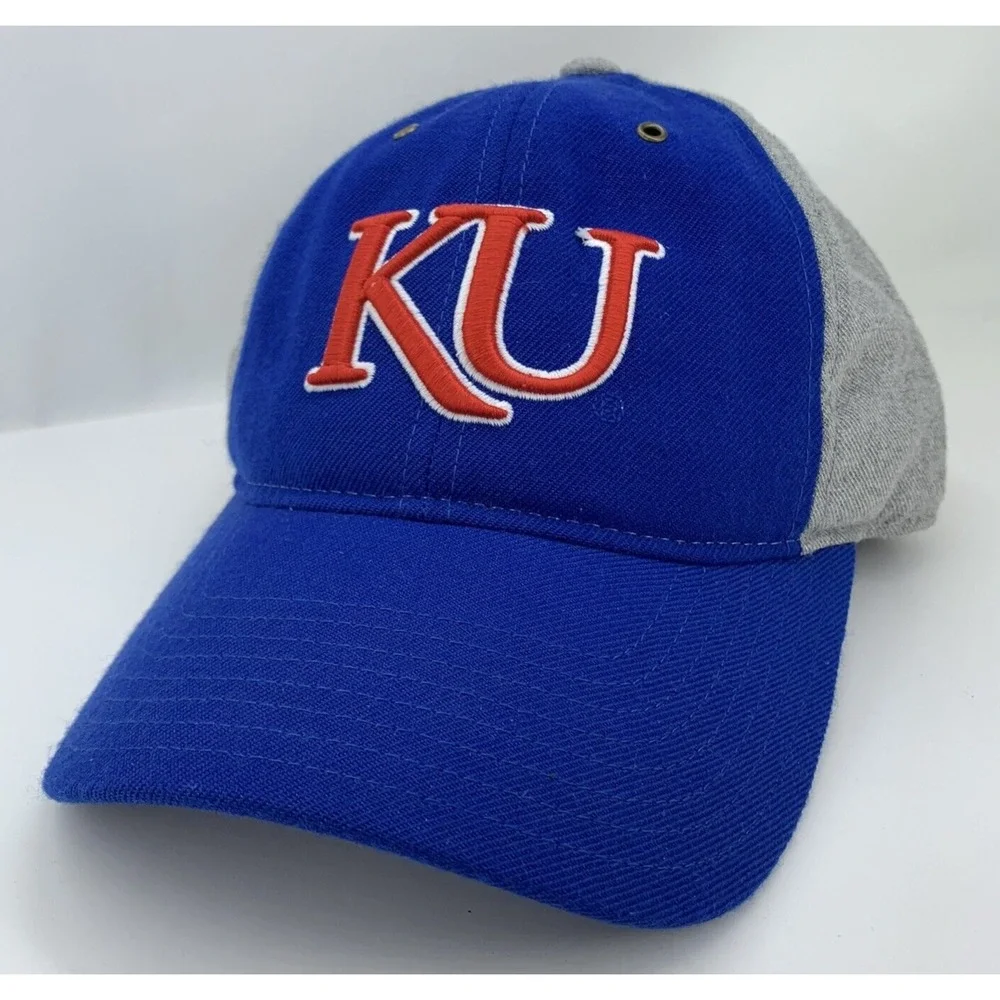 KU Kansas Jayhawks Hat Blue Gray Adidas Adjustable Strapback OSFA Baseball Cap